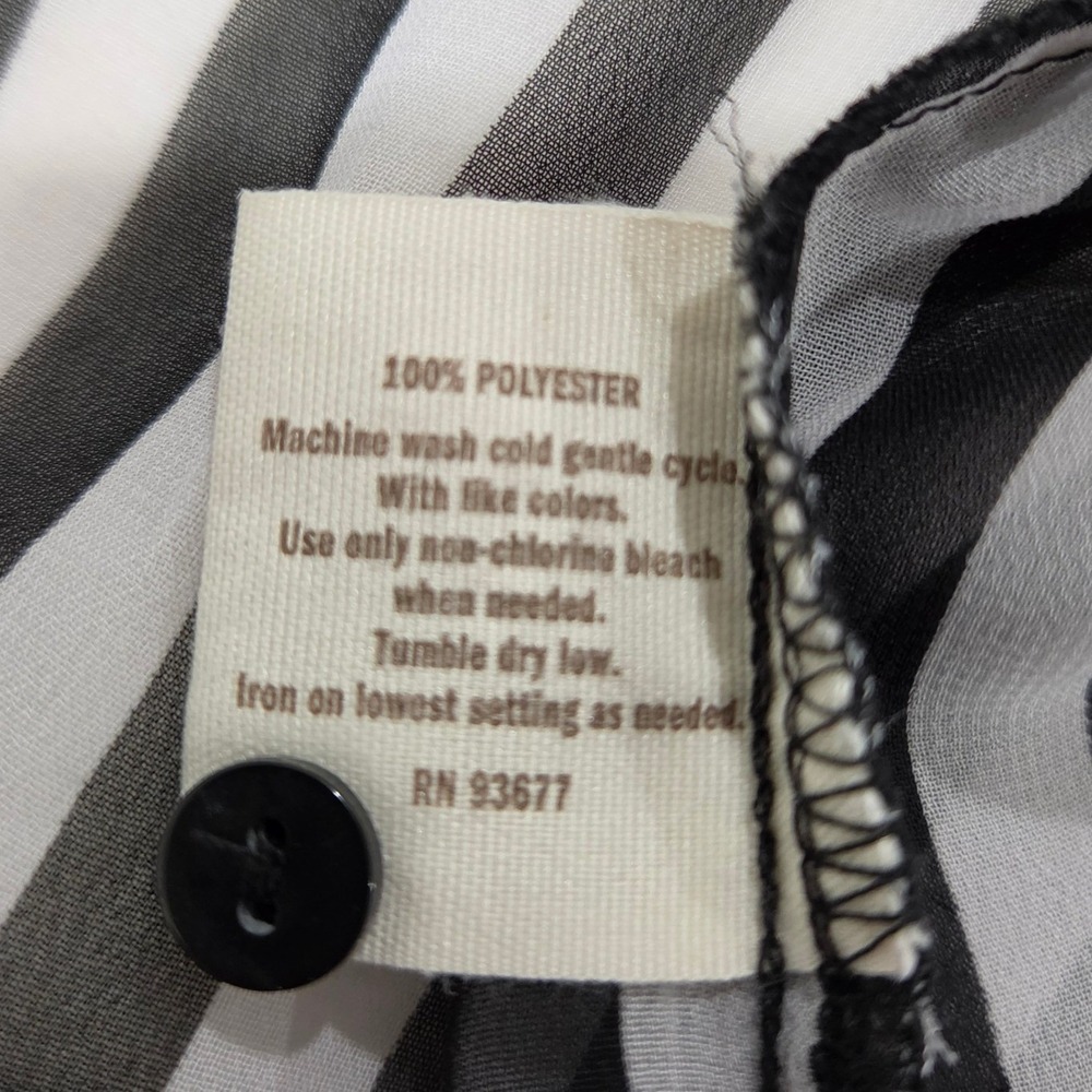 Decree Black White Striped Button Up Blouse XL Roll Tab Sleeve Sheer Top - Picture 5 of 6